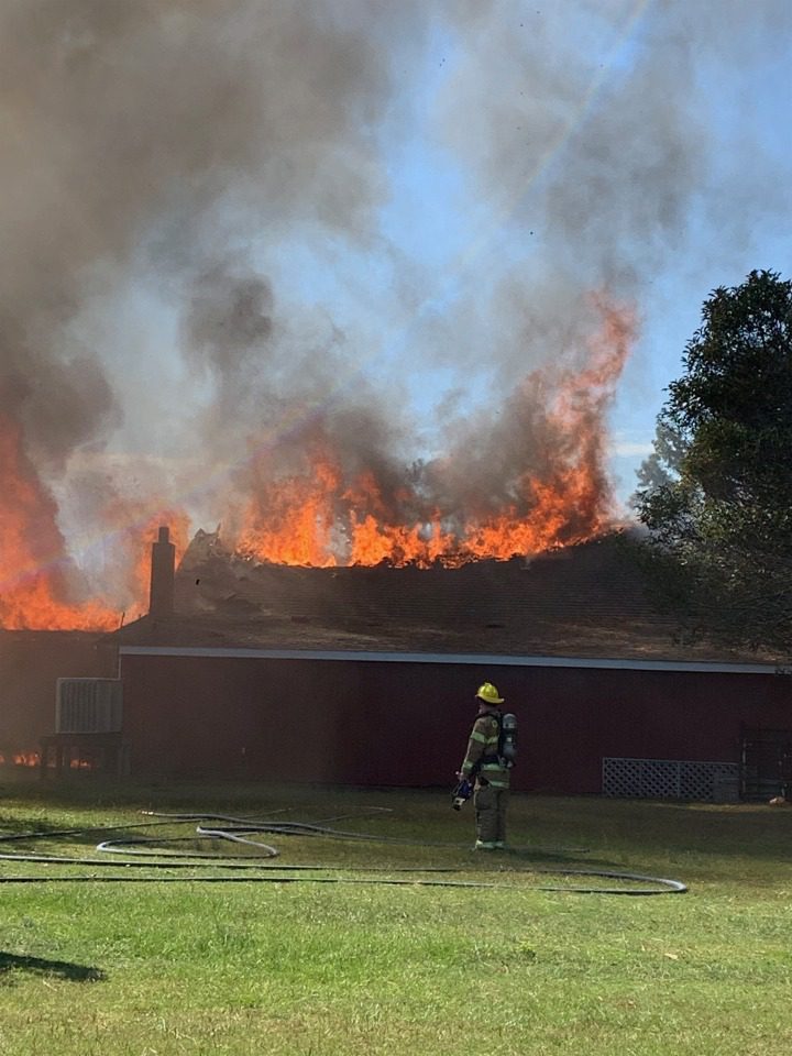 Flames coming from the roof