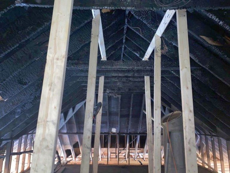 unstable fire damaged roof and attic