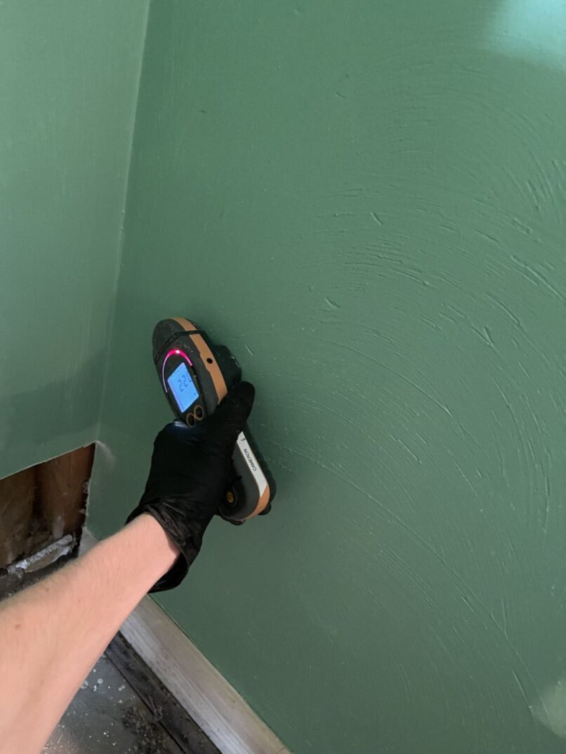 Walls are wet (red light) from fire suppression