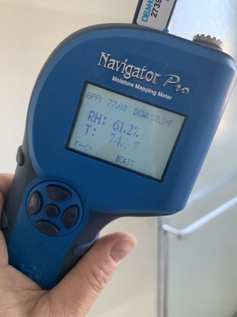 Moisture and Temperature meter. To determine the condition for possible microbial infestation, we must take multiple readings both indoor and outdoor to see if conditions are good for microbial growth