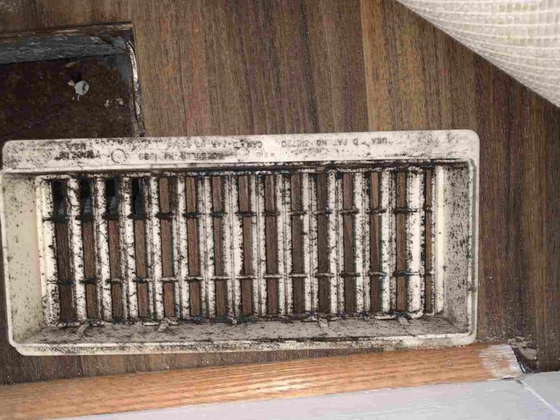 floor vents are dirty with rust, mold, and dirt