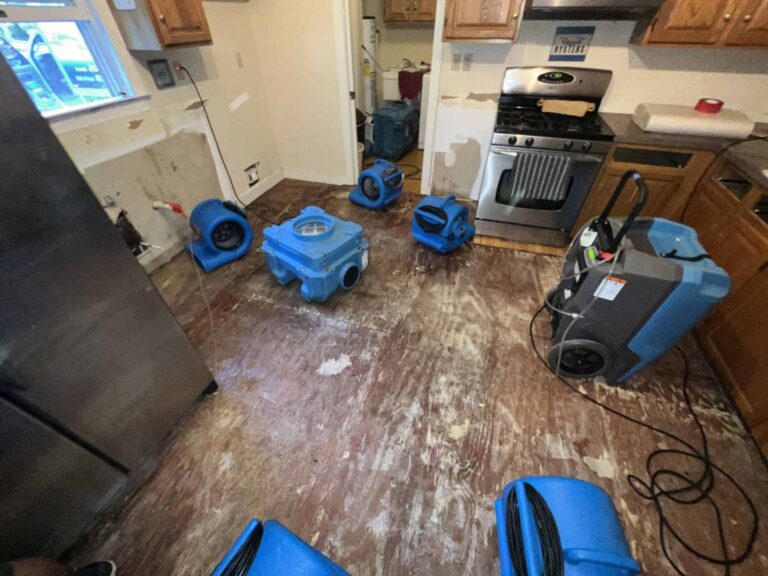 Hardwood floors had to be removed; drying in progress