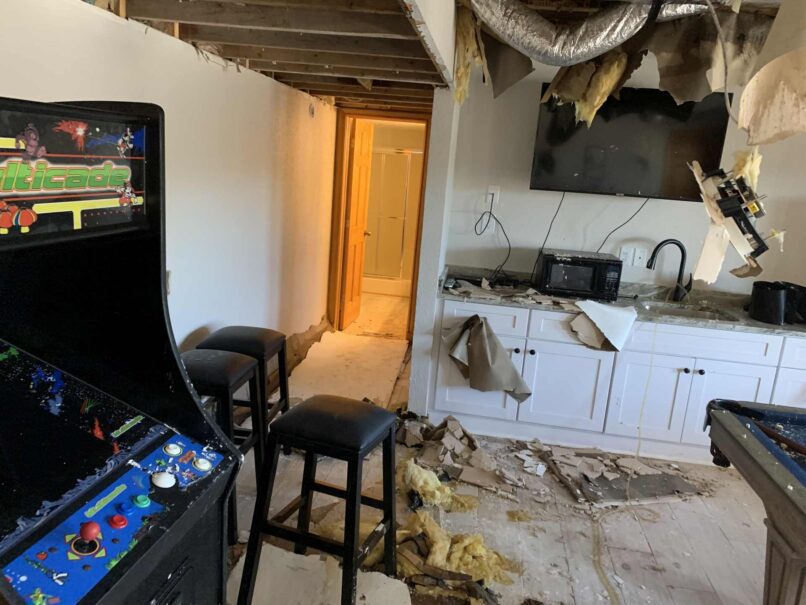 Game room ceiling collapsed flooded room BEFORE