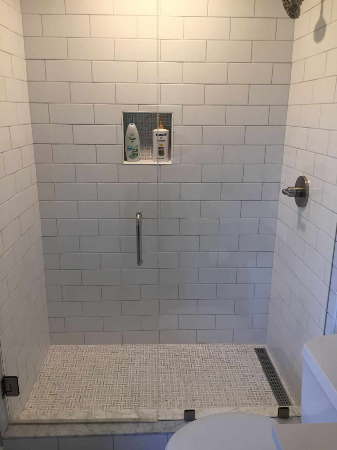 New tile installed throughout, added glass doors