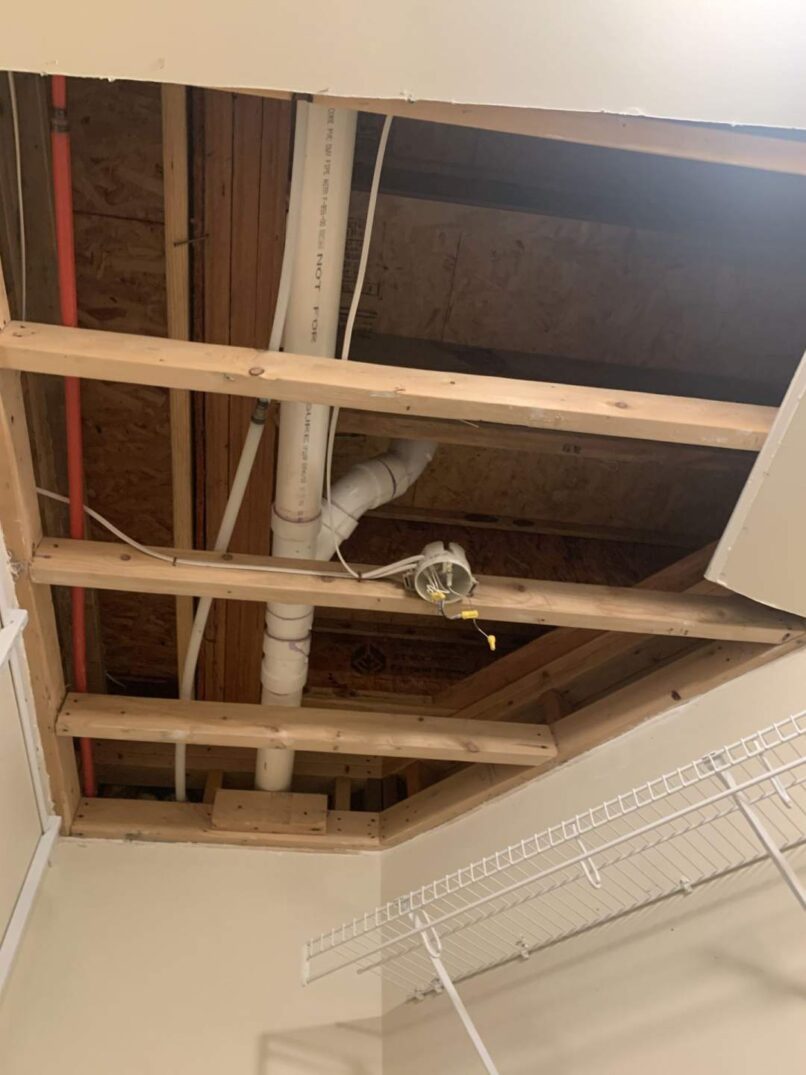 removed contaminated drywall to see causation leak above