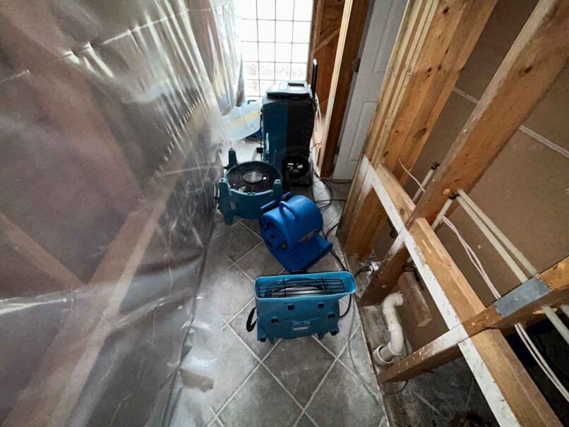 containment and structural drying after applying antimicrobial solution