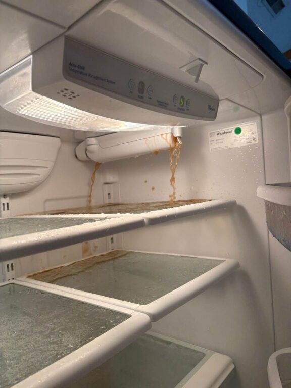 refrigerator icemaker failure caused top-down damage