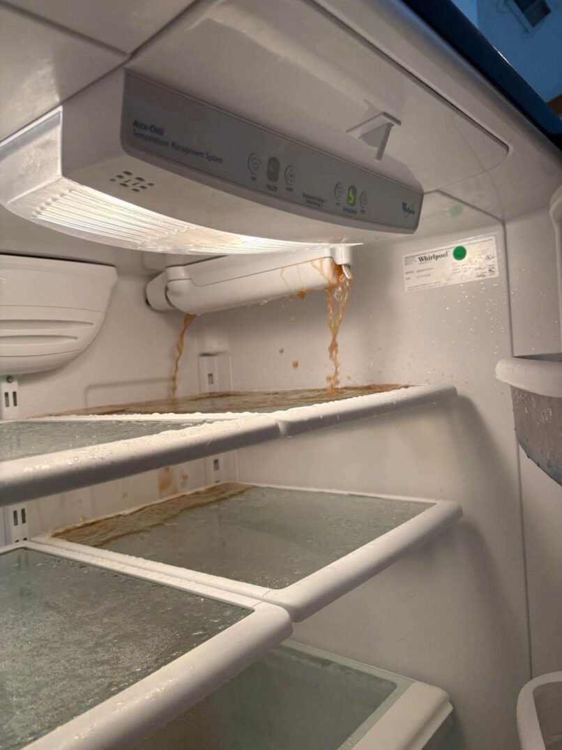 refrigerator icemaker failure caused top-down damage