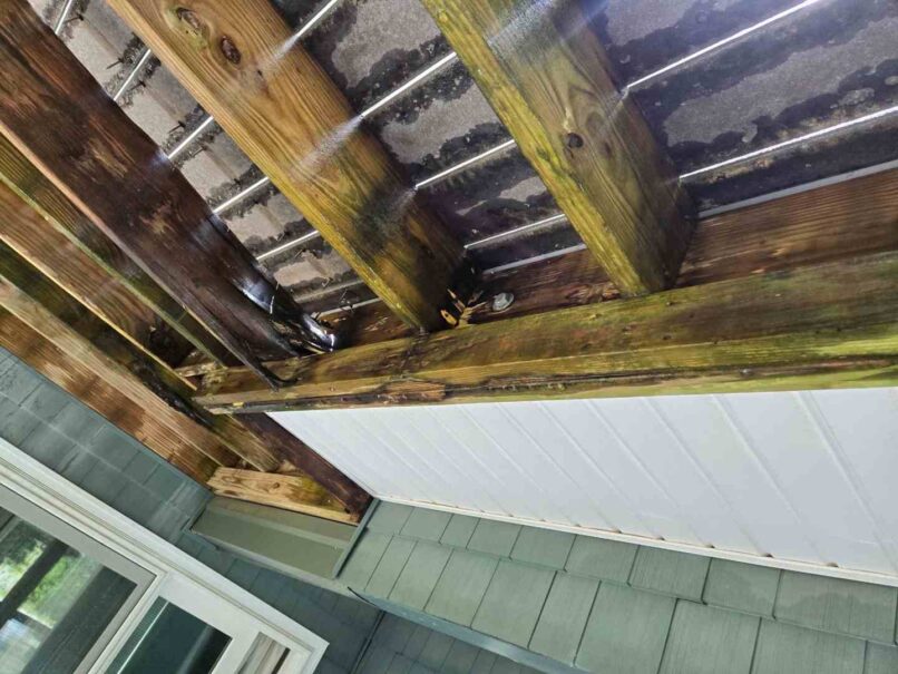 close up of water damaged framing